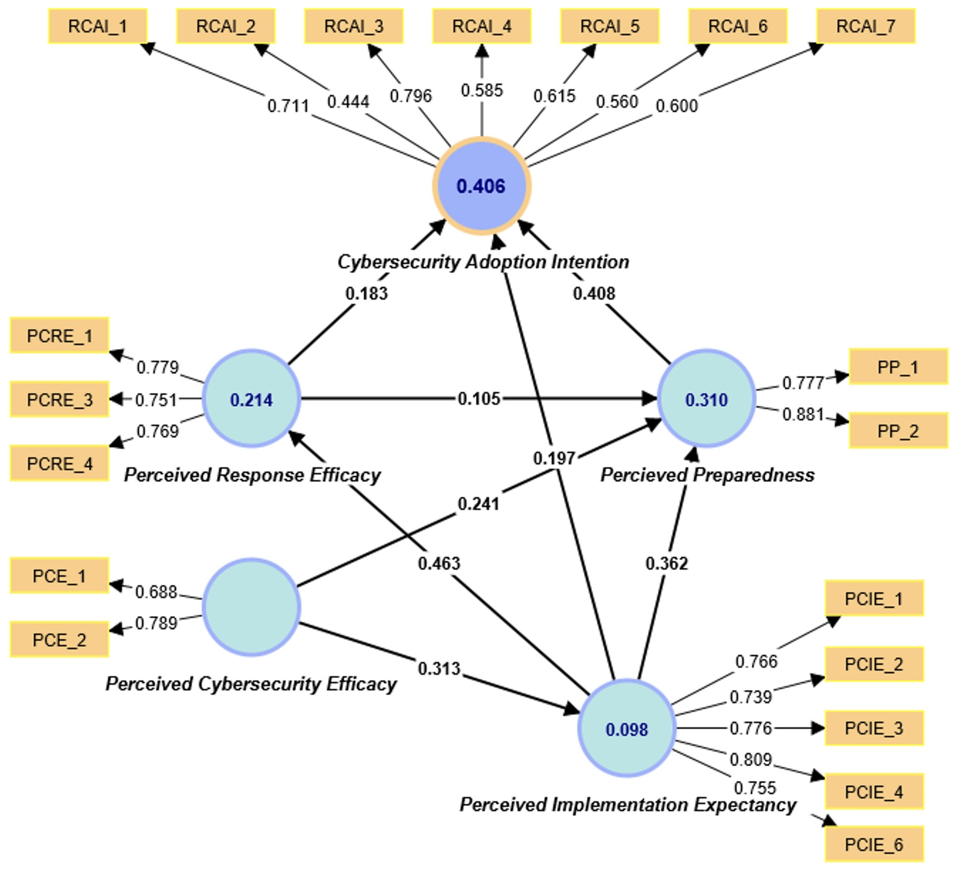 PLS SEM structural model for risk driven cybersecurity adoption
